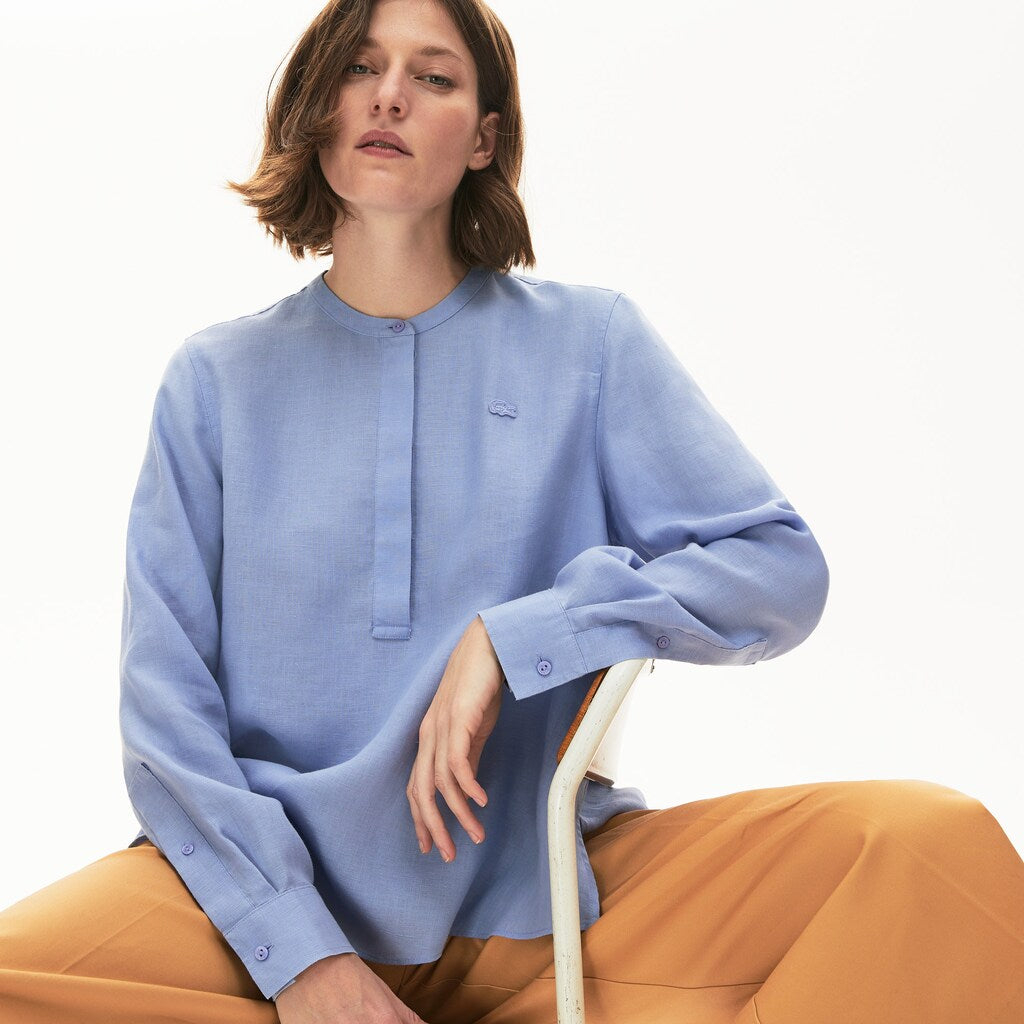 Wo  Buttoned Mao Collar Linen Blouse | Lacoste Womens