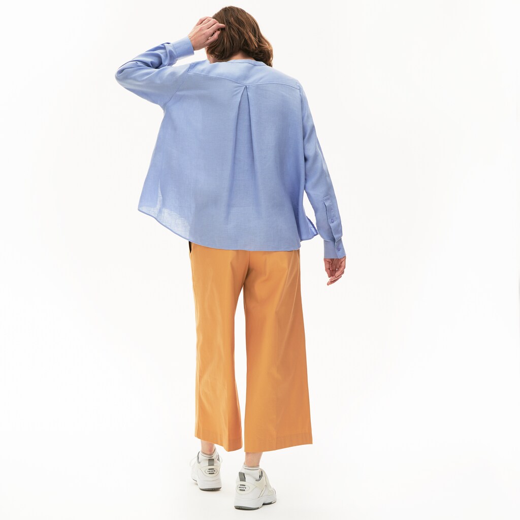 Wo  Buttoned Mao Collar Linen Blouse | Lacoste Womens