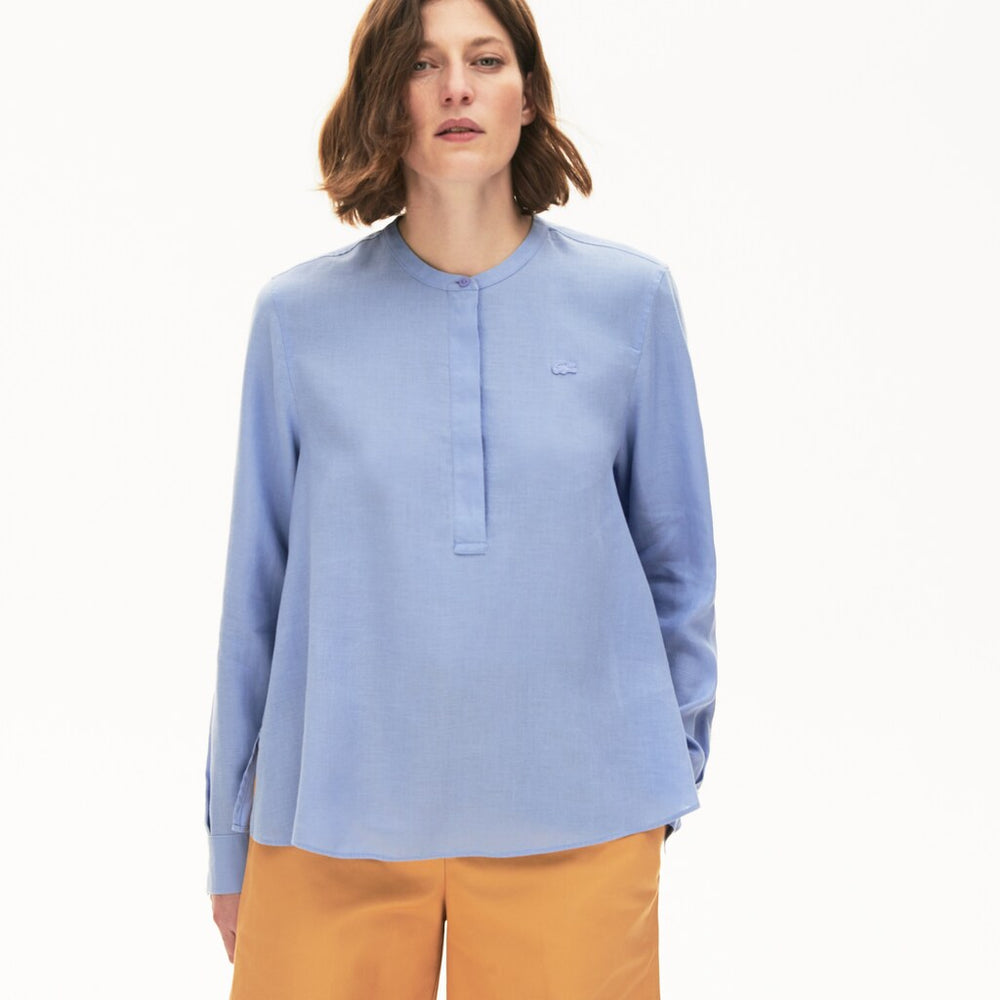Wo  Buttoned Mao Collar Linen Blouse | Lacoste Womens