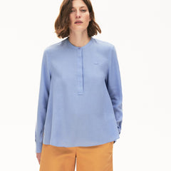Wo  Buttoned Mao Collar Linen Blouse | Lacoste Womens