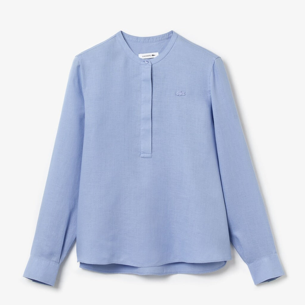 Wo  Buttoned Mao Collar Linen Blouse | Lacoste Womens