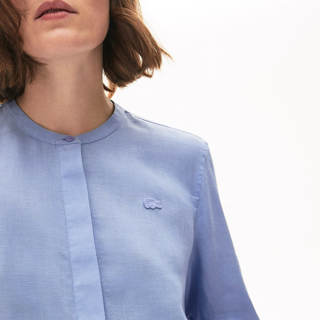Wo  Buttoned Mao Collar Linen Blouse | Lacoste Womens