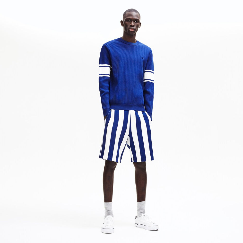 Striped Sleeves Cotton And Linen Blend Crew Neck Sweater | Lacoste Mens
