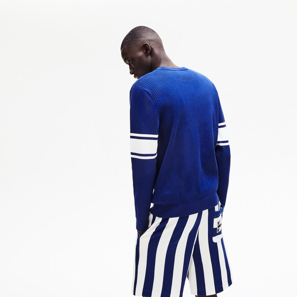 Striped Sleeves Cotton And Linen Blend Crew Neck Sweater | Lacoste Mens