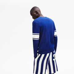 Striped Sleeves Cotton And Linen Blend Crew Neck Sweater | Lacoste Mens