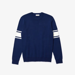Striped Sleeves Cotton And Linen Blend Crew Neck Sweater | Lacoste Mens