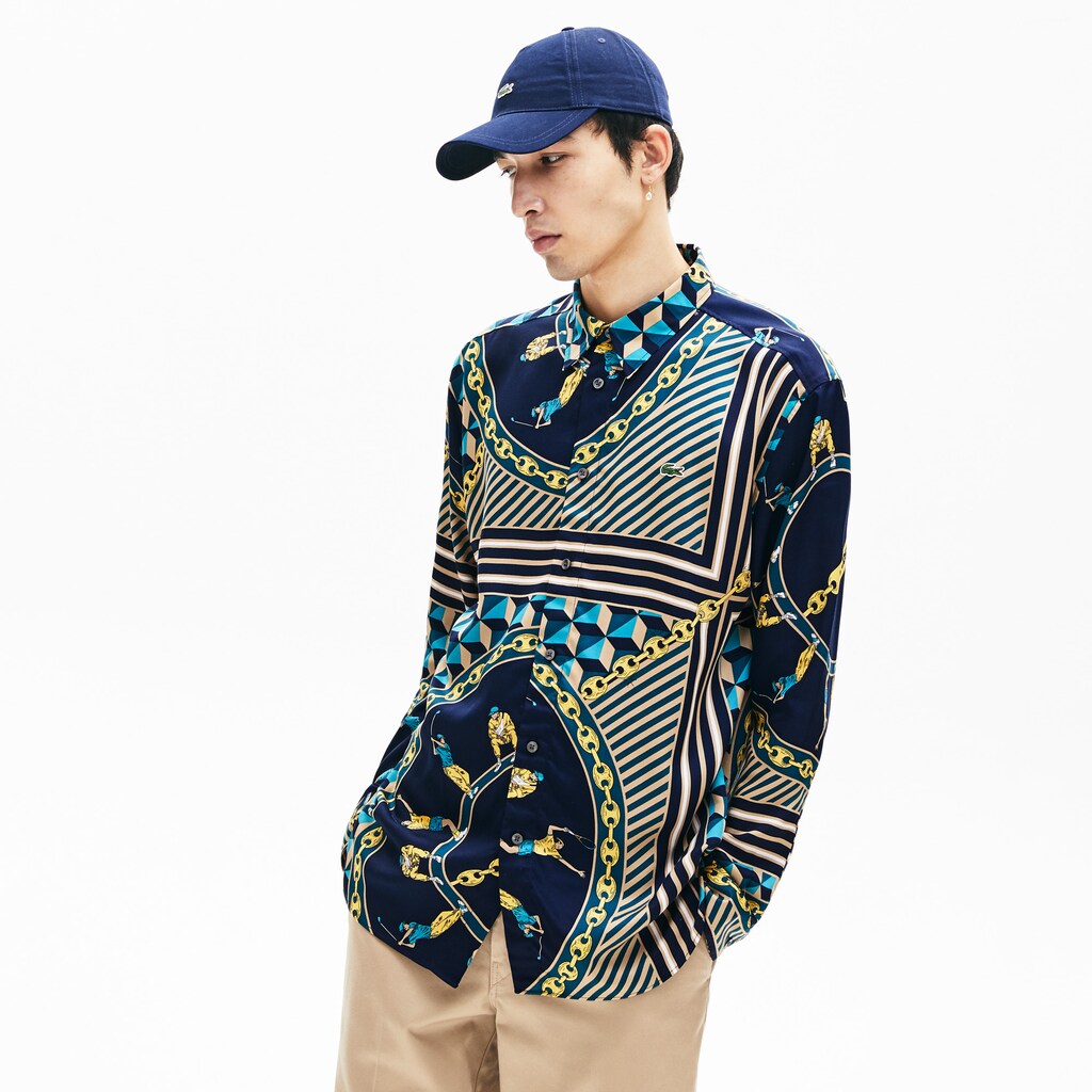 LIVE Relaxed Fit Scarf-Print Shirt | Lacoste Mens