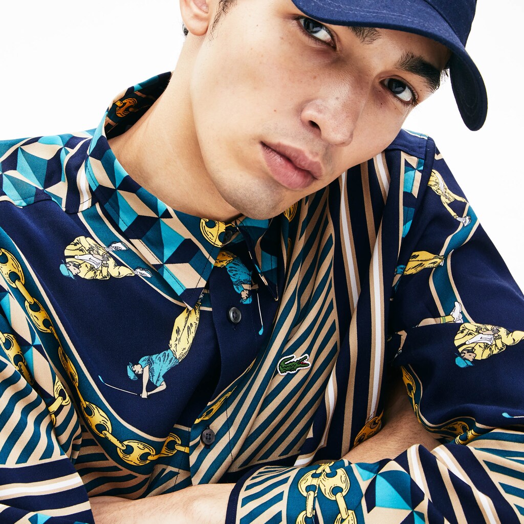 LIVE Relaxed Fit Scarf-Print Shirt | Lacoste Mens