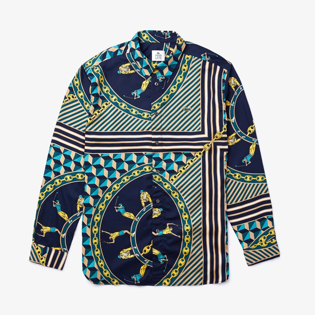 LIVE Relaxed Fit Scarf-Print Shirt | Lacoste Mens