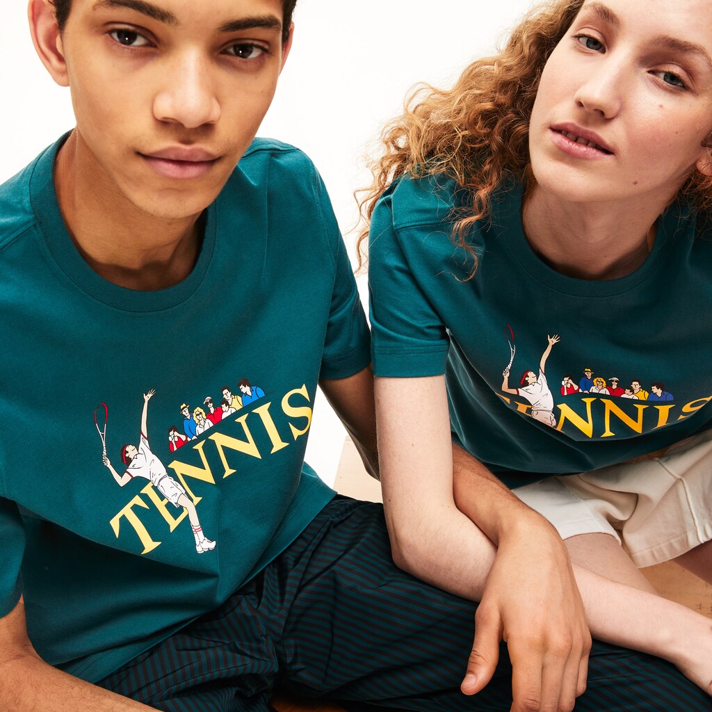 Unisex LIVE Tennis-Print Cotton T-Shirt | Lacoste Mens|Womens