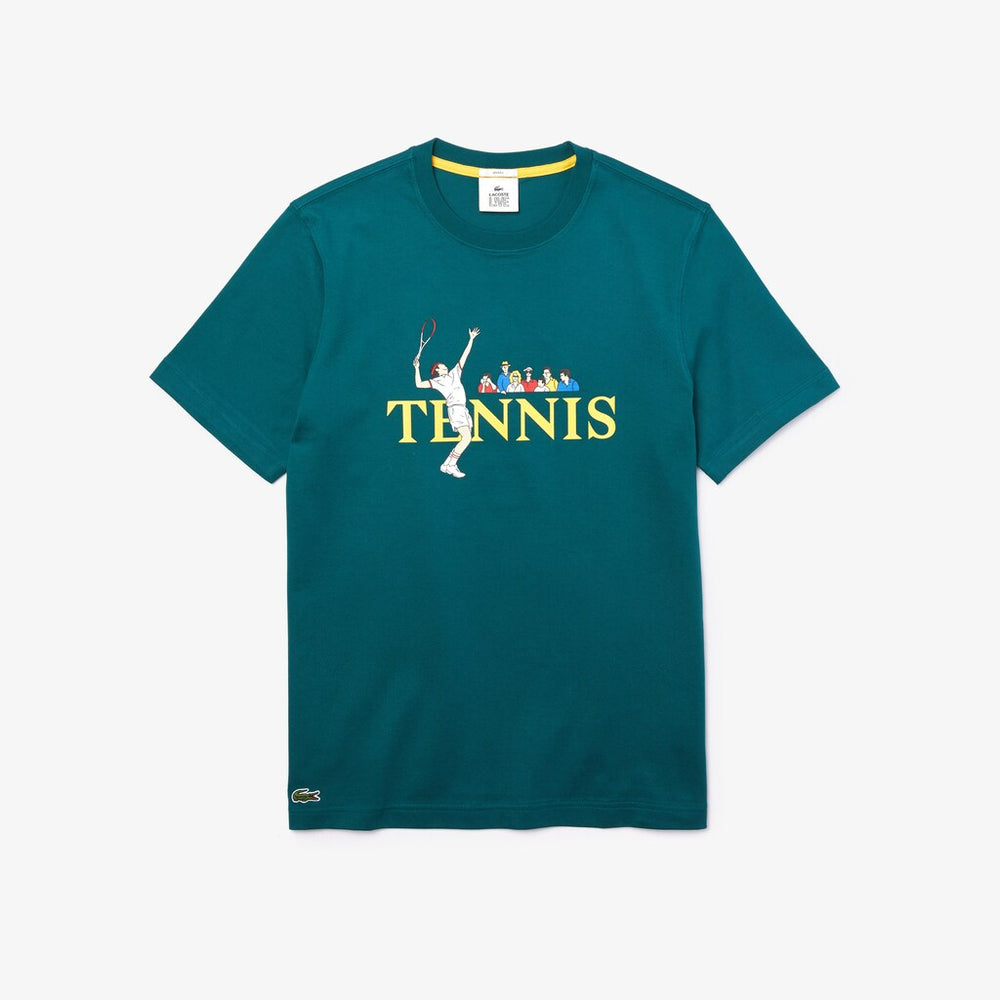 Unisex LIVE Tennis-Print Cotton T-Shirt | Lacoste Mens|Womens
