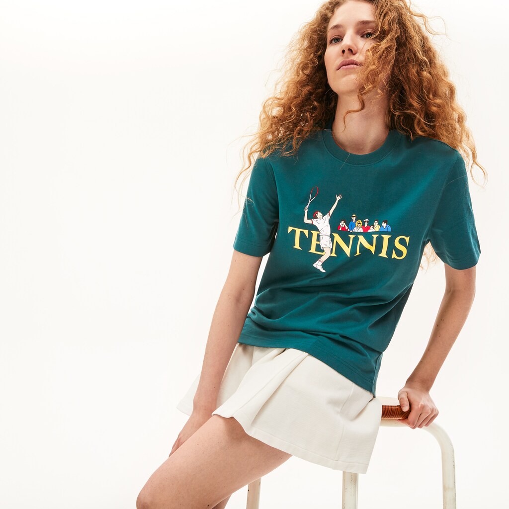 Unisex LIVE Tennis-Print Cotton T-Shirt | Lacoste Mens|Womens