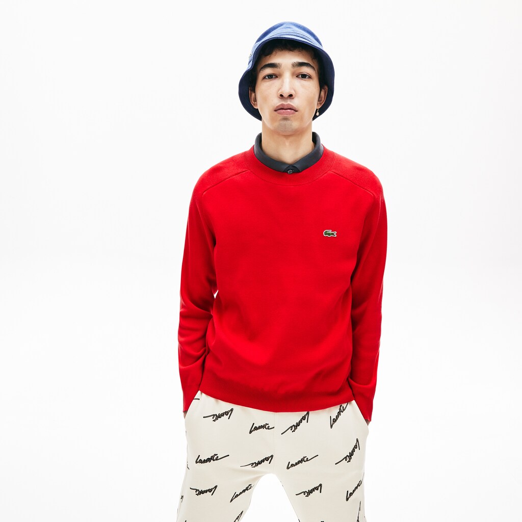 LIVE Signature Cotton Crewneck Sweater | Lacoste Mens