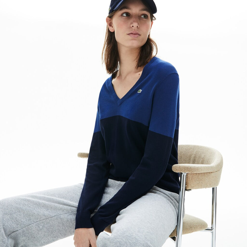 Wo  Colorblock Cotton V-neck Sweater | Lacoste Womens