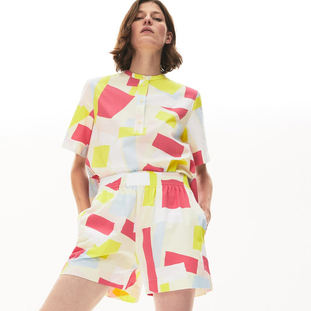 Wo  Abstract-Print Cotton Poplin Shorts | Lacoste Womens