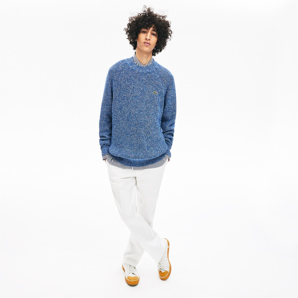 LIVE Ribbed Heathered Cotton Crewneck Sweater | Lacoste Mens