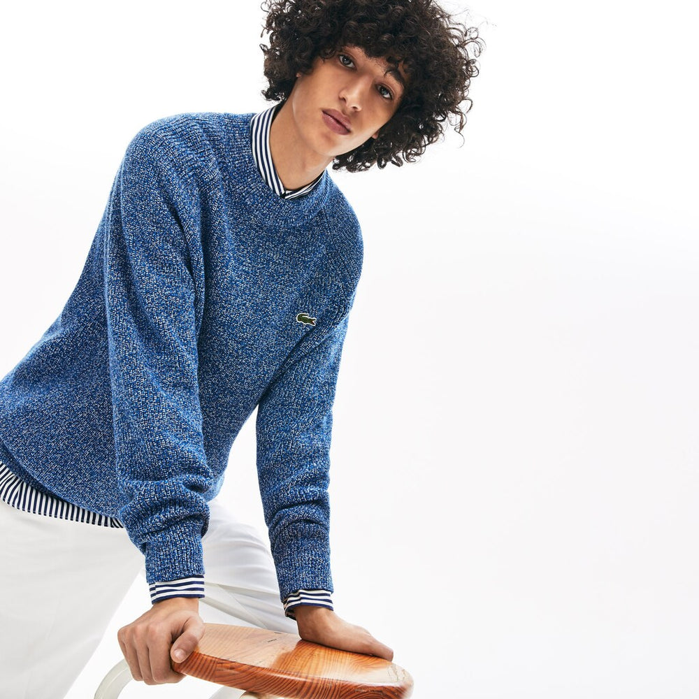LIVE Ribbed Heathered Cotton Crewneck Sweater | Lacoste Mens