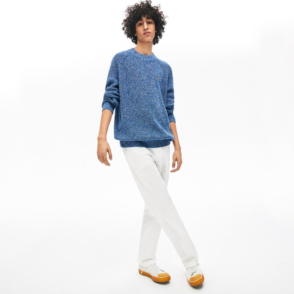 LIVE Ribbed Heathered Cotton Crewneck Sweater | Lacoste Mens