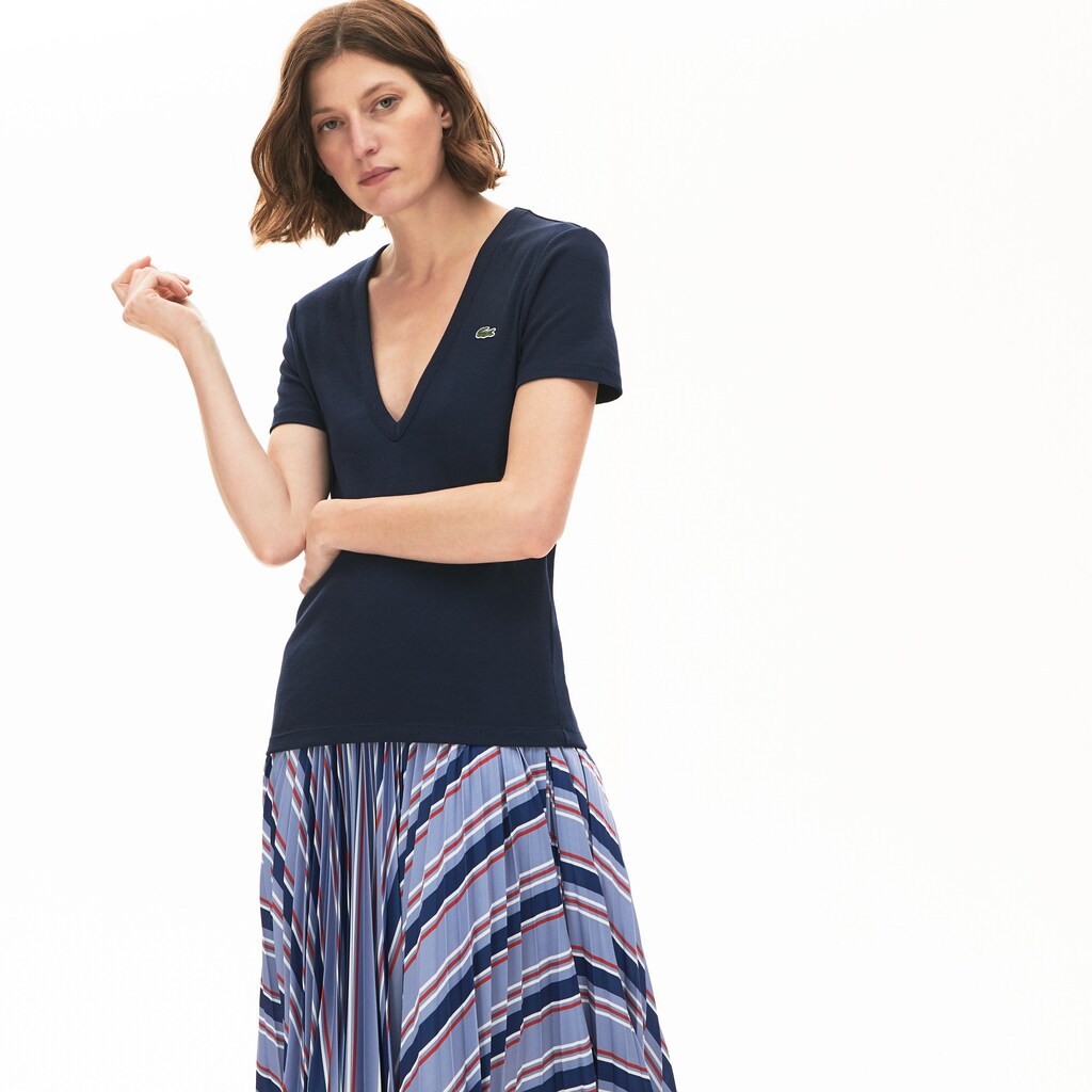 Wo  Soft Cotton V-Neck T-Shirt | Lacoste Womens