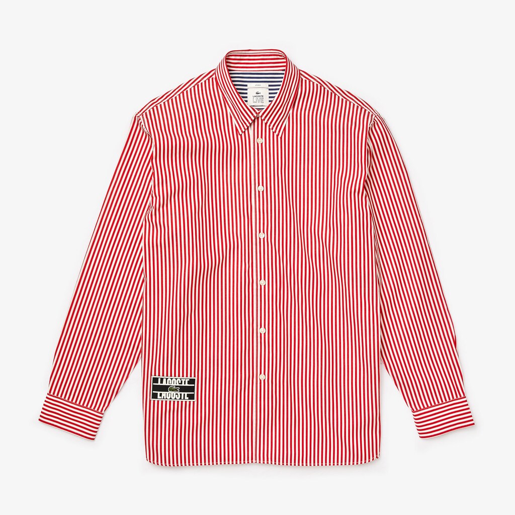 Unisex LIVE Boxy-Fit Striped Cotton Shirt | Lacoste Mens|Womens