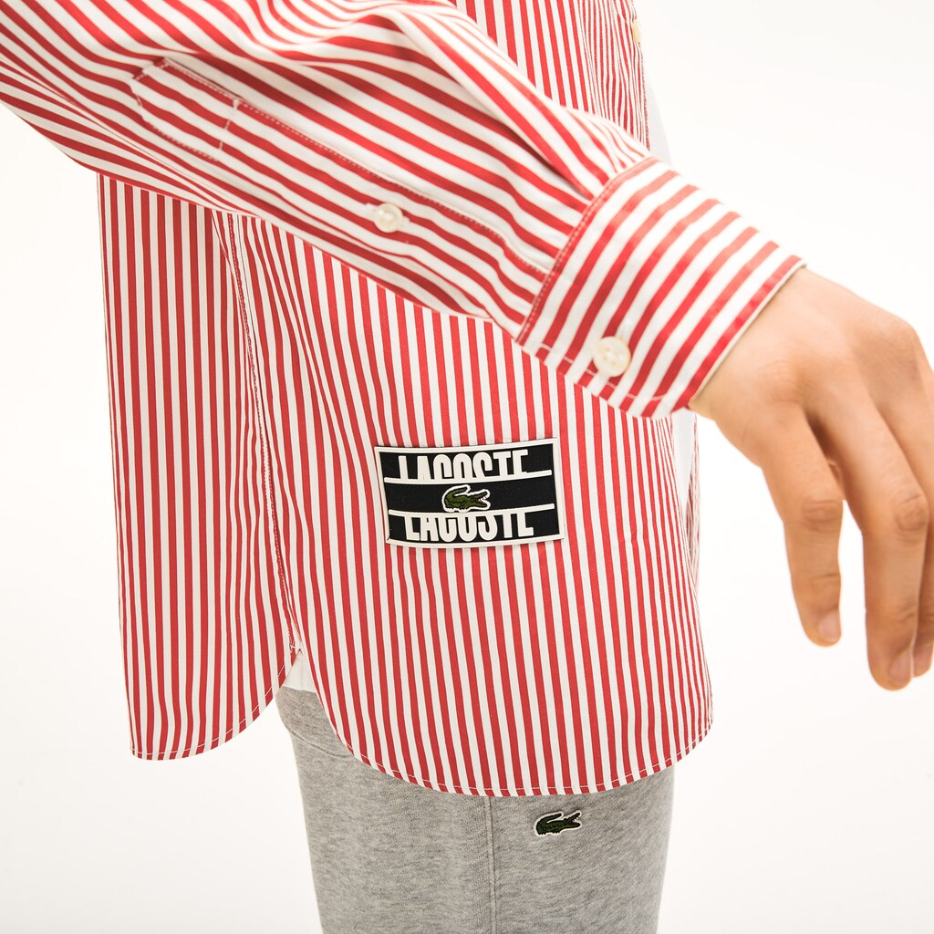Unisex LIVE Boxy-Fit Striped Cotton Shirt | Lacoste Mens|Womens