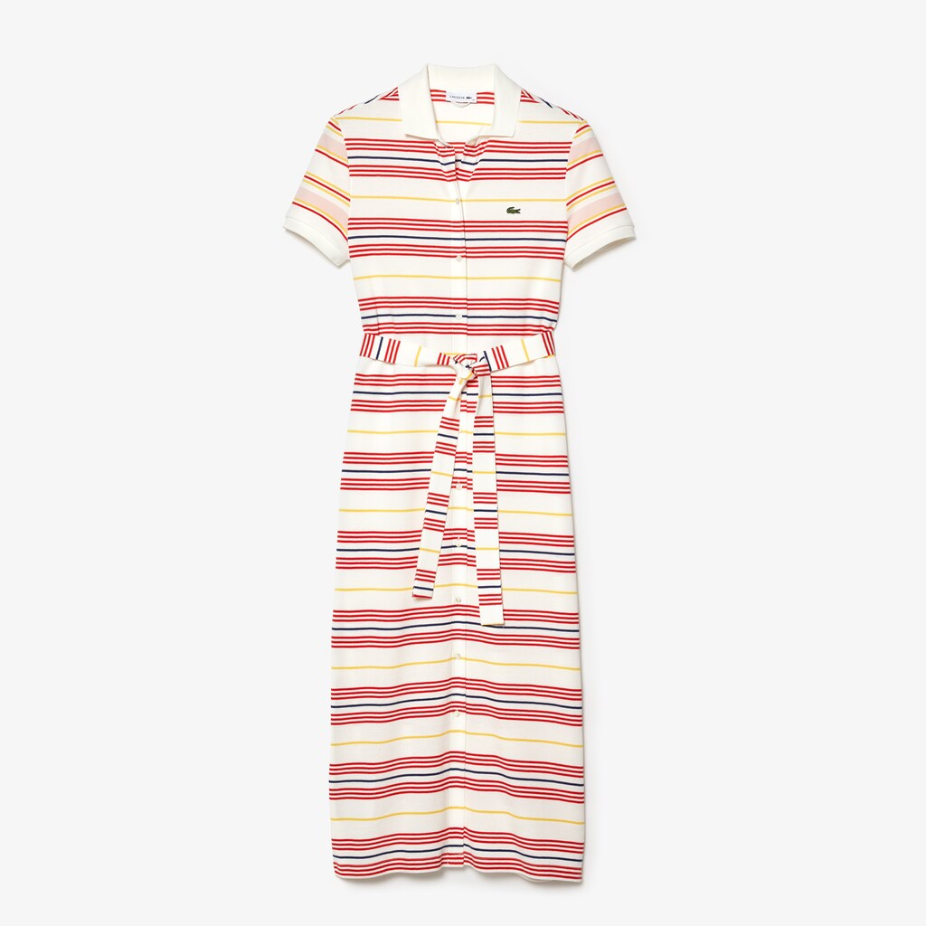 Wo  Striped Cotton Buttoned Polo Dress | Lacoste Womens