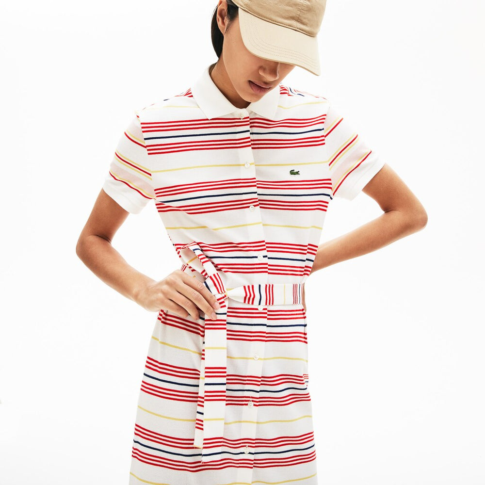 Wo  Striped Cotton Buttoned Polo Dress | Lacoste Womens