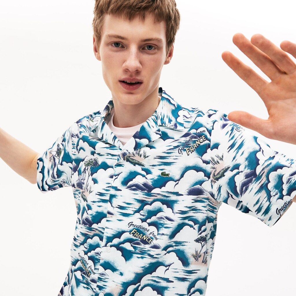 Southern France Print Cotton Hawaiian Fit Shirt | Lacoste Mens