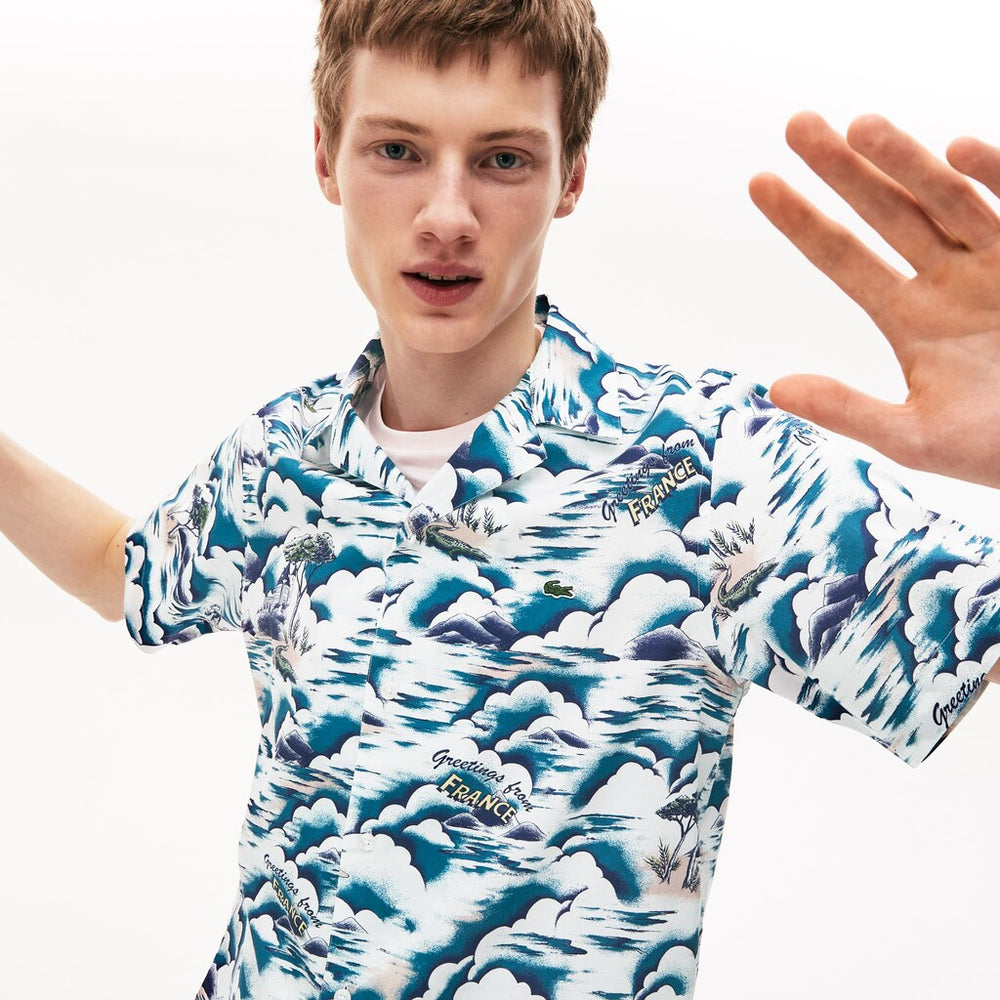 Southern France Print Cotton Hawaiian Fit Shirt | Lacoste Mens