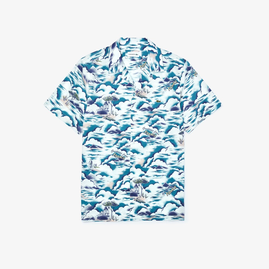 Southern France Print Cotton Hawaiian Fit Shirt | Lacoste Mens