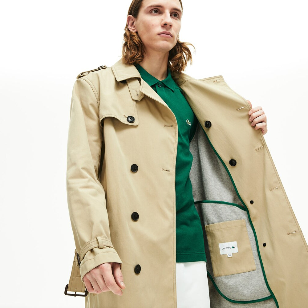 Long Belted Cotton Trench Coat | Lacoste Mens
