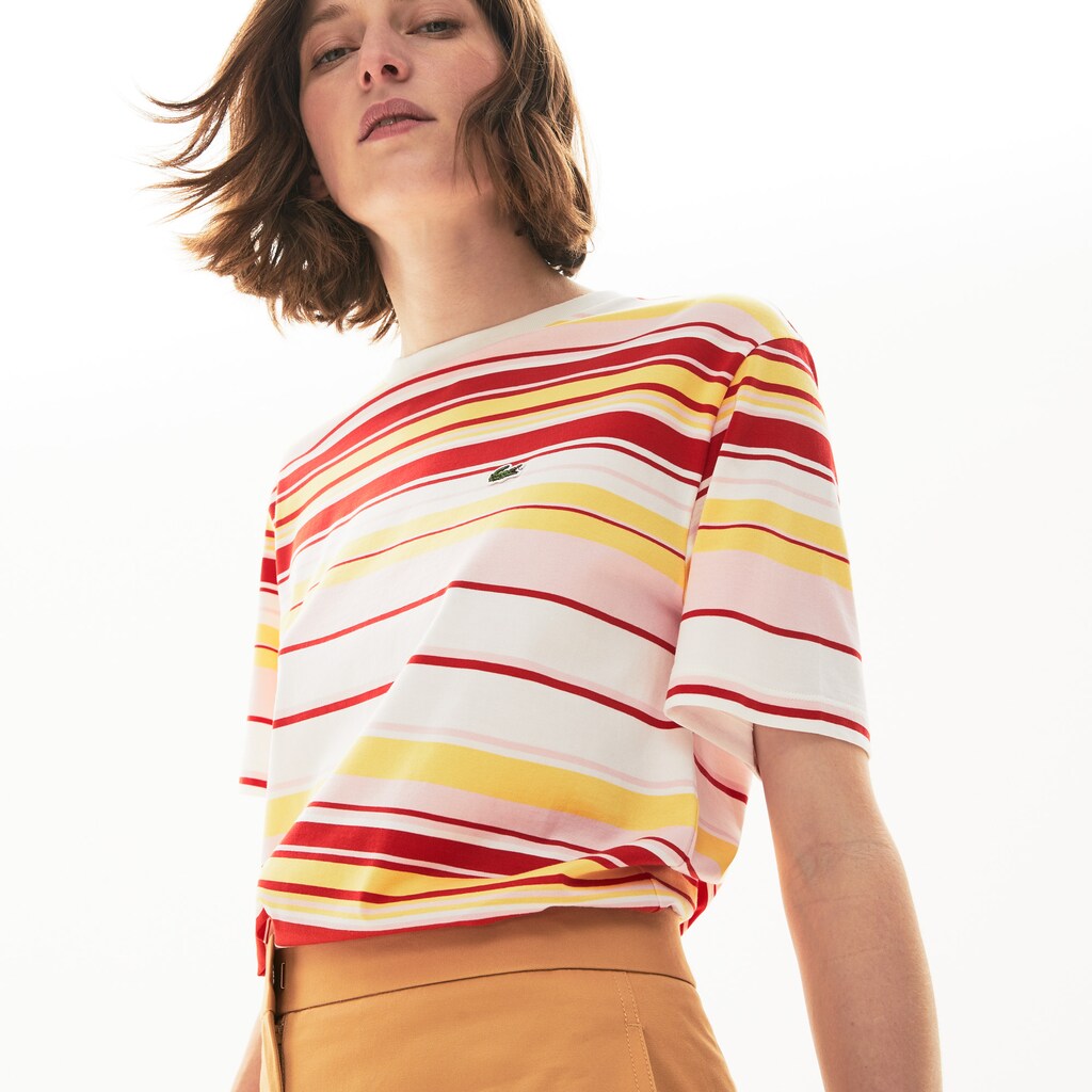 Wo  Crew Neck Striped Cotton T-shirt | Lacoste Womens