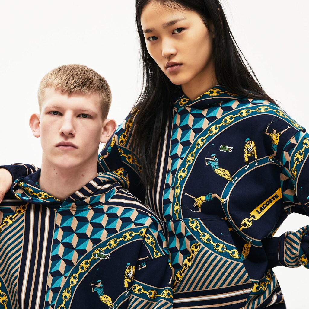 Unisex LIVE Scarf-Print Hooded Sweatshirt | Lacoste Mens|Womens