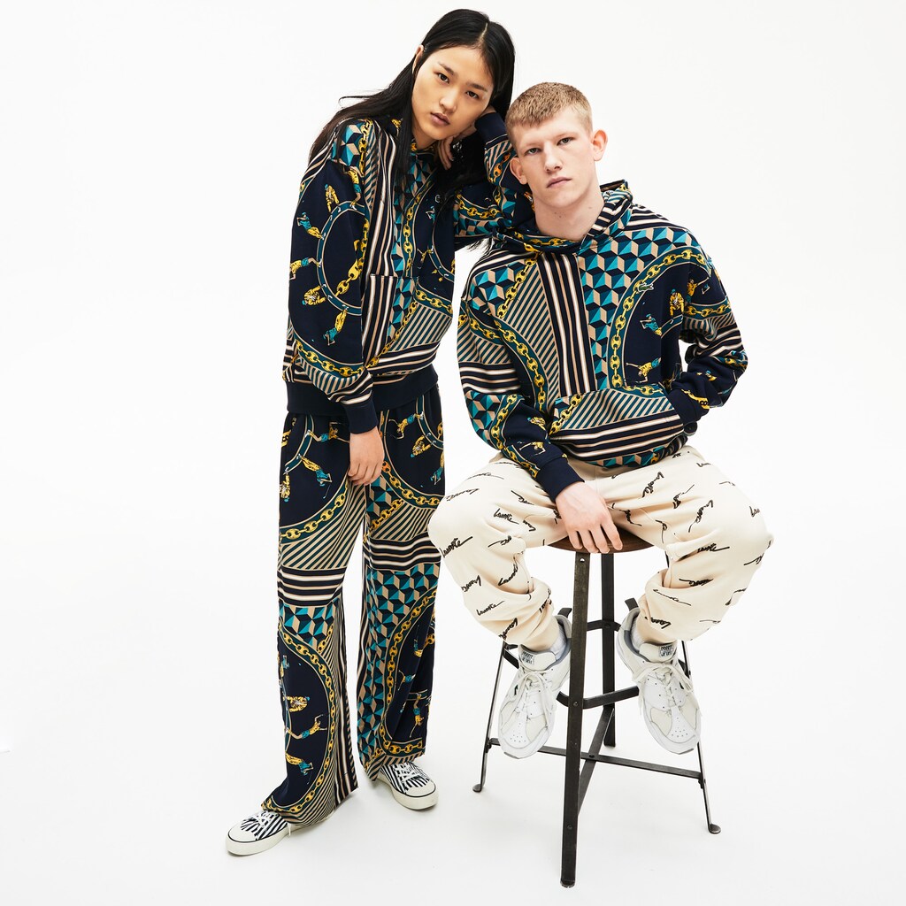 Unisex LIVE Scarf-Print Hooded Sweatshirt | Lacoste Mens|Womens