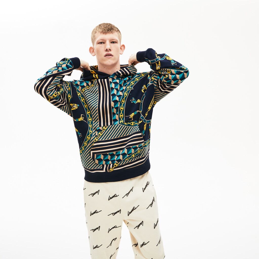 Unisex LIVE Scarf-Print Hooded Sweatshirt | Lacoste Mens|Womens