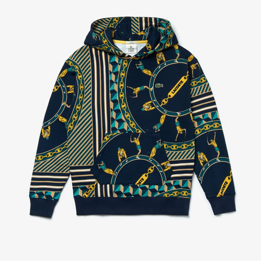 Unisex LIVE Scarf-Print Hooded Sweatshirt | Lacoste Mens|Womens