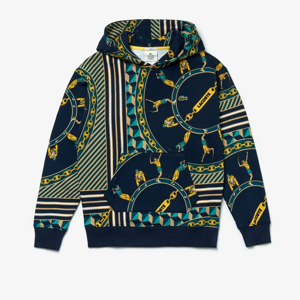Unisex LIVE Scarf-Print Hooded Sweatshirt | Lacoste Mens|Womens