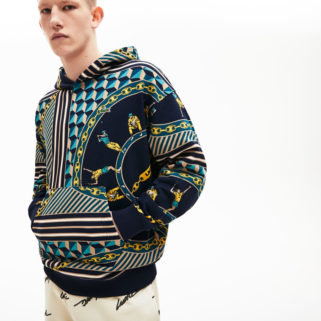 Unisex LIVE Scarf-Print Hooded Sweatshirt | Lacoste Mens|Womens