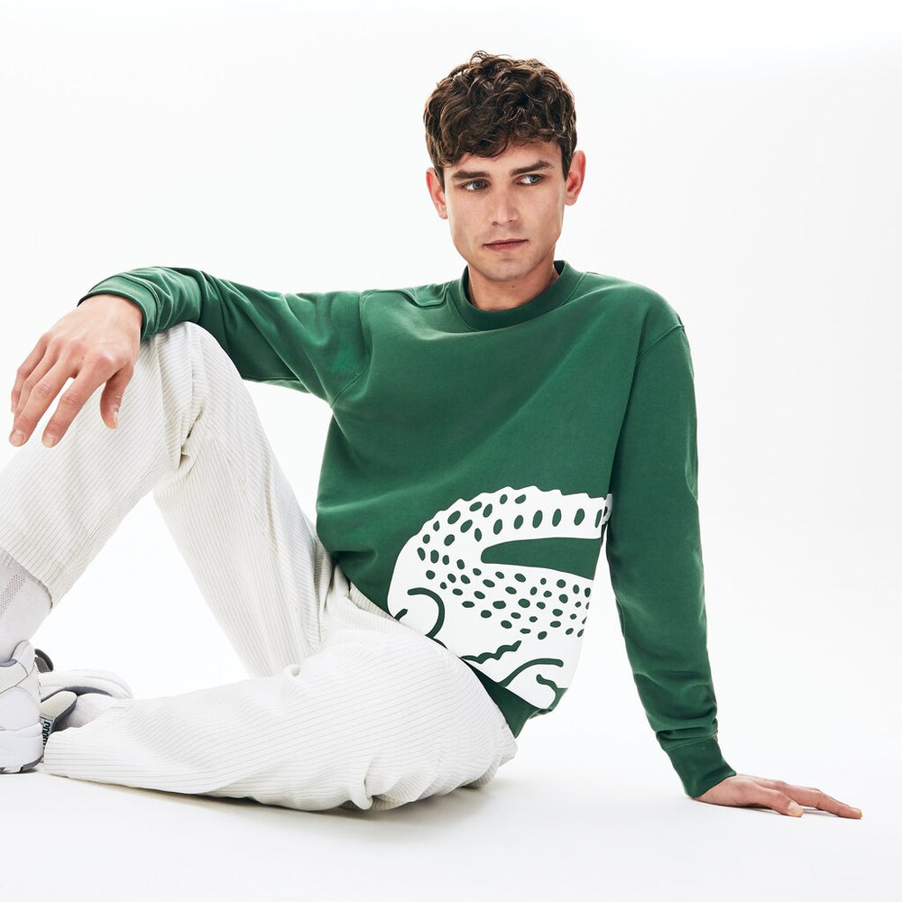 Oversize Croc Crew Neck Cotton Sweatshirt | Lacoste Mens
