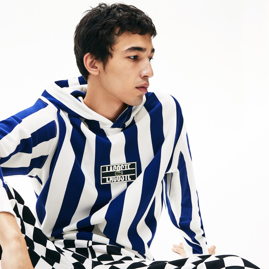 LIVE Striped Fleece Hooded Sweatshirt | Lacoste Mens
