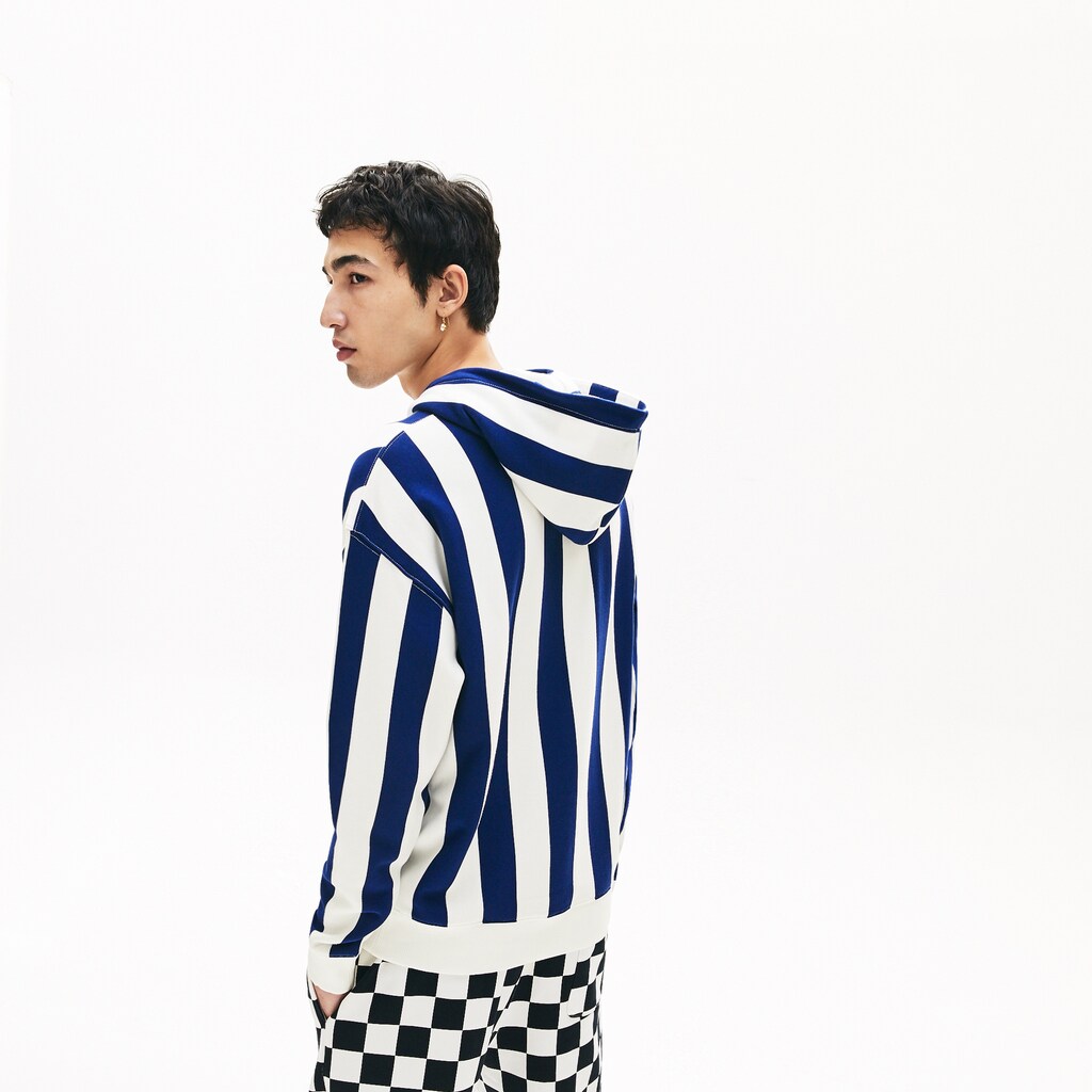 LIVE Striped Fleece Hooded Sweatshirt | Lacoste Mens