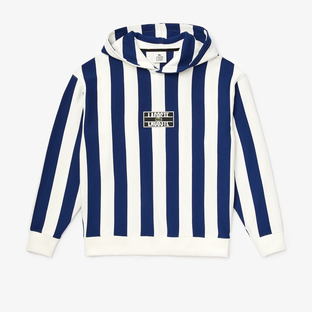 LIVE Striped Fleece Hooded Sweatshirt | Lacoste Mens