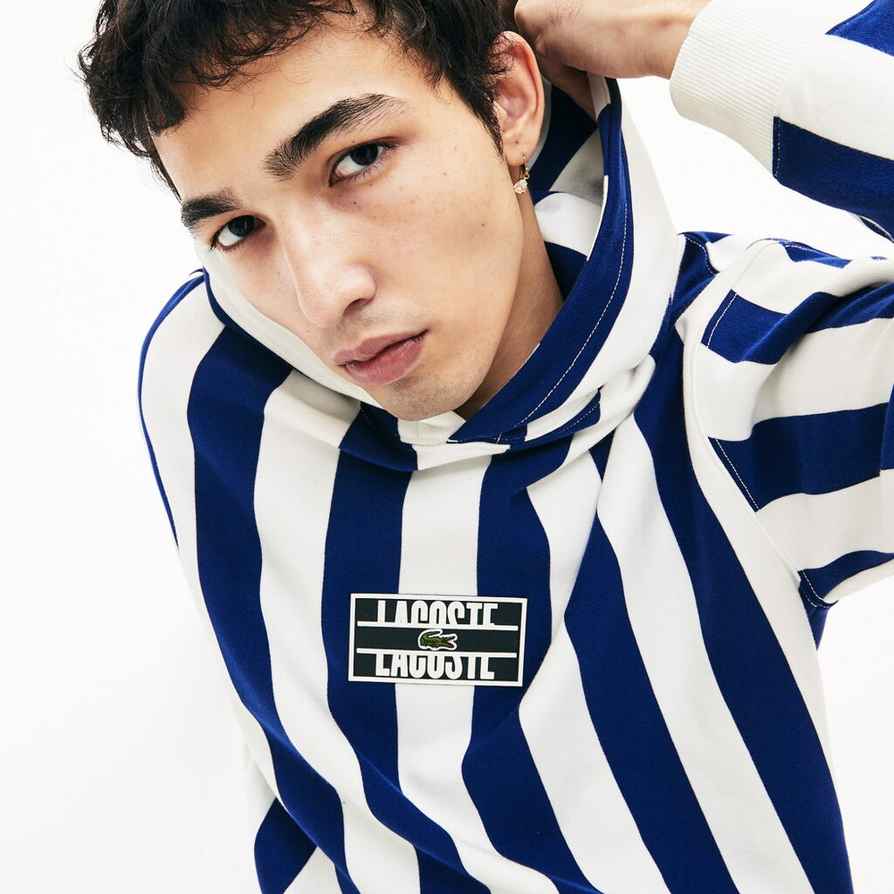 LIVE Striped Fleece Hooded Sweatshirt | Lacoste Mens