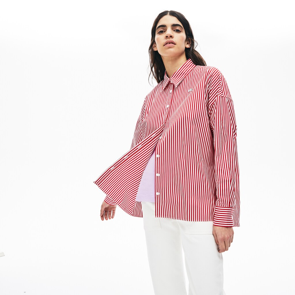 Wo  LIVE Boxy-Fit Striped Cotton Shirt | Lacoste Womens