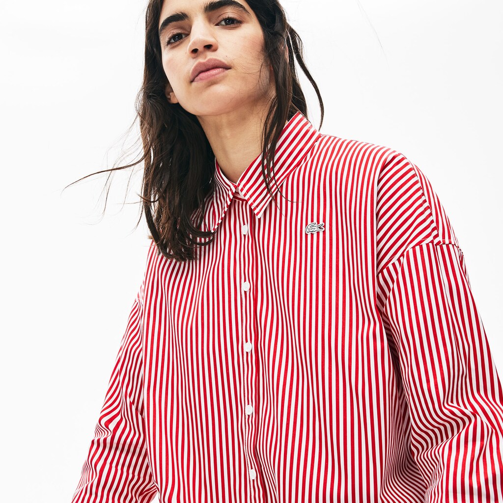 Wo  LIVE Boxy-Fit Striped Cotton Shirt | Lacoste Womens
