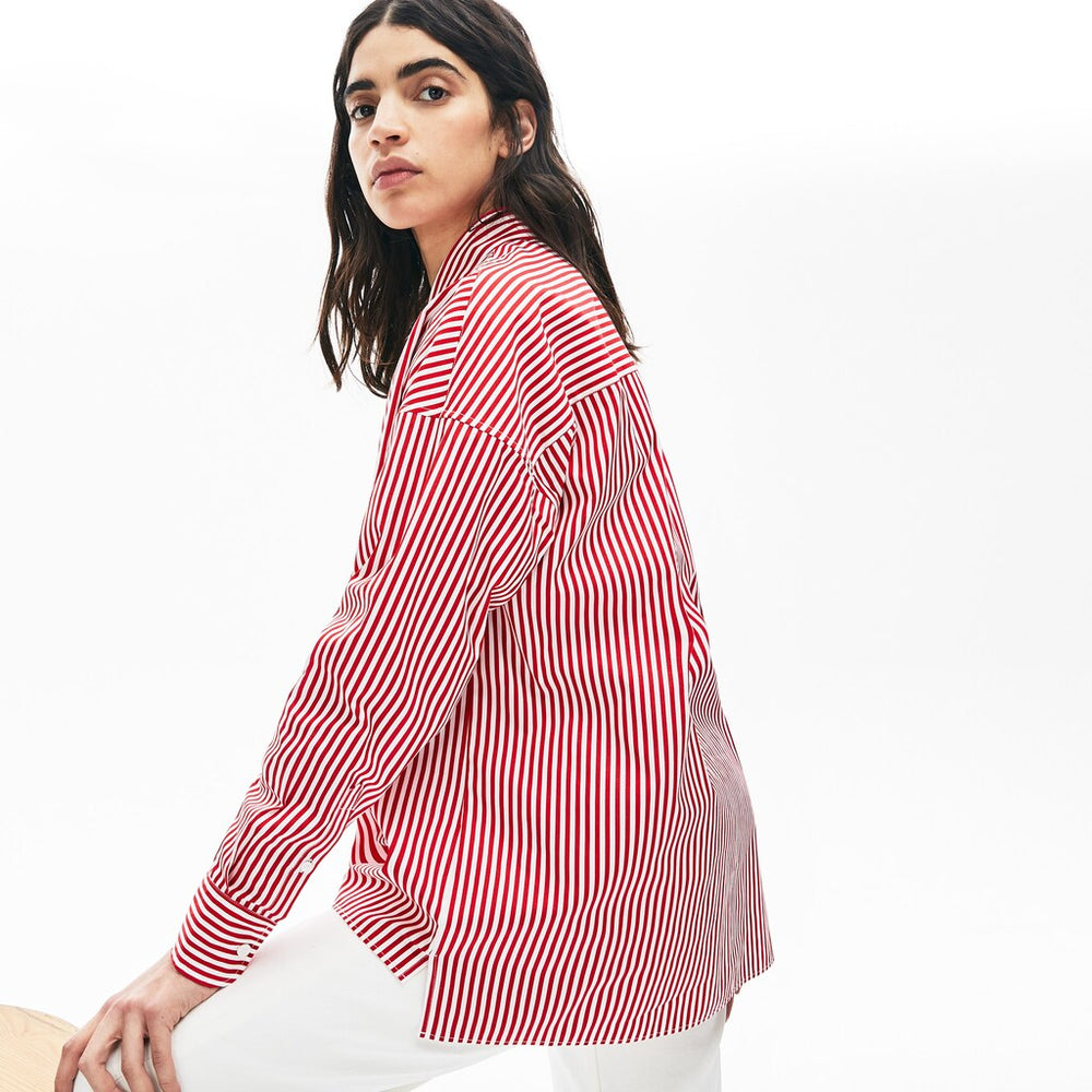 Wo  LIVE Boxy-Fit Striped Cotton Shirt | Lacoste Womens