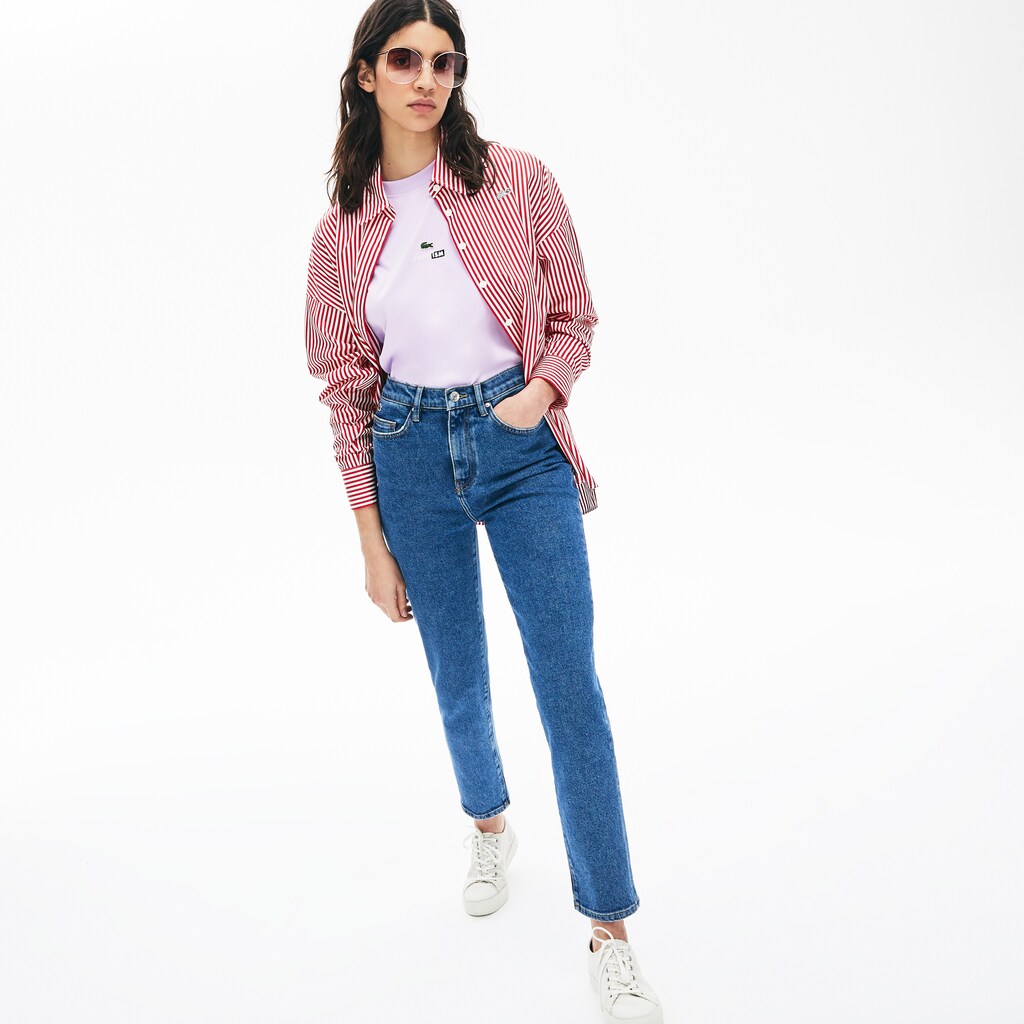 Wo  LIVE High-Rise Washed Cotton Jeans | Lacoste Womens