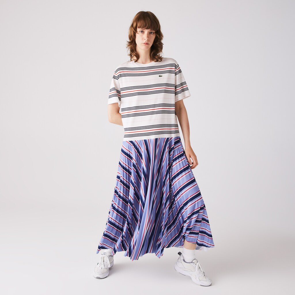 Wo  Dissimilar Striped Pleated Jersey T-shirt Dress | Lacoste Womens