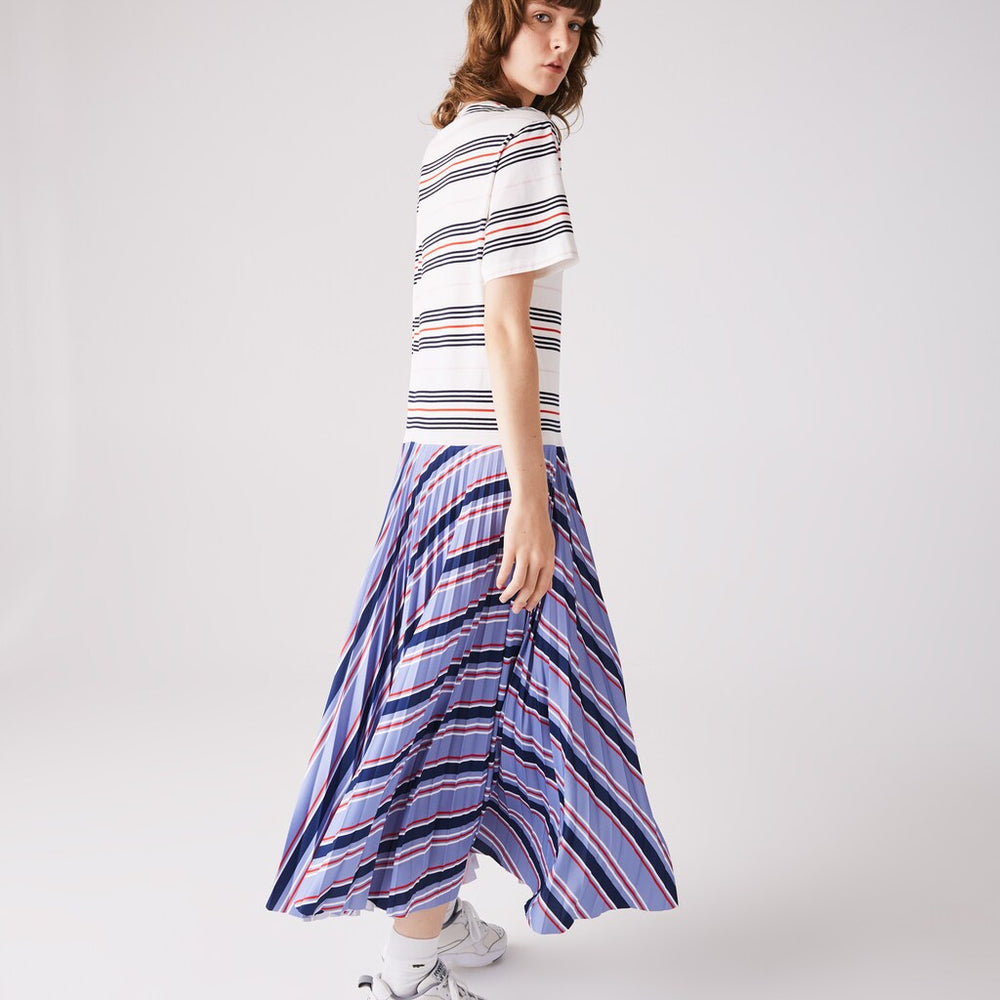 Wo  Dissimilar Striped Pleated Jersey T-shirt Dress | Lacoste Womens