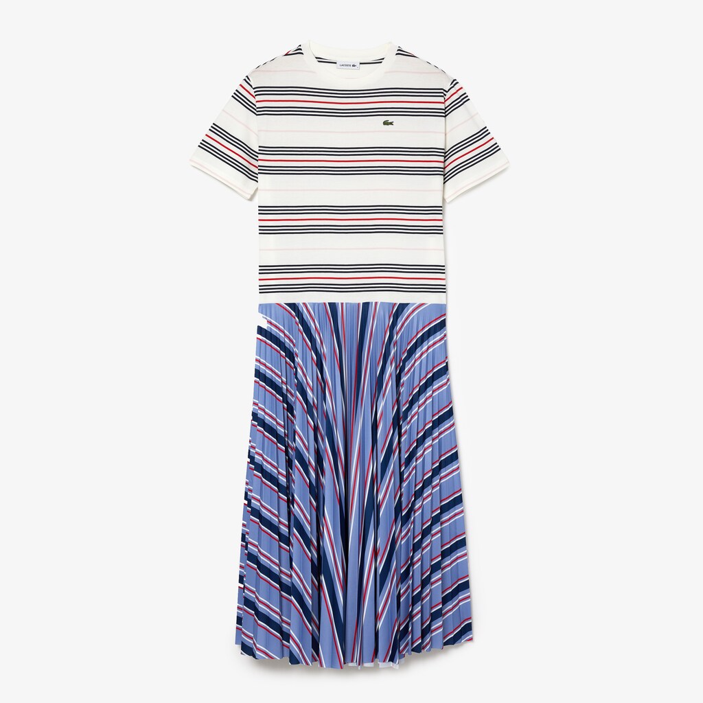 Wo  Dissimilar Striped Pleated Jersey T-shirt Dress | Lacoste Womens